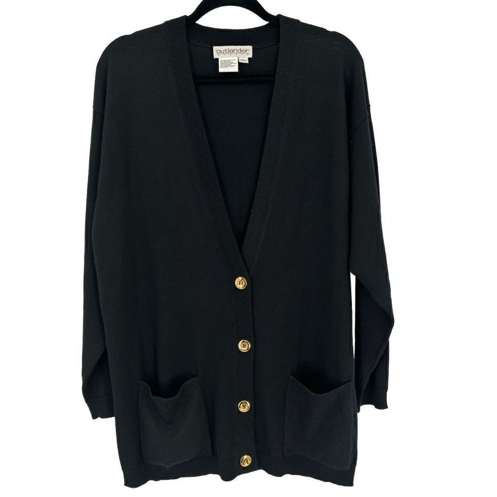 Outlander Studio Vintage Wool Blend‎ Cardigan Sweater Black Large